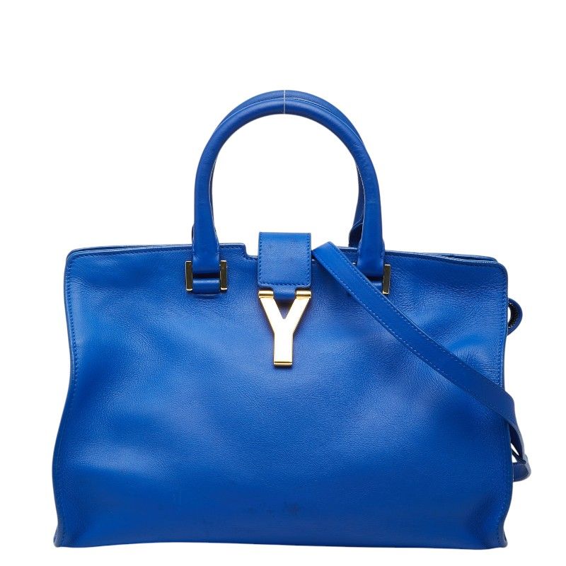 Saint Laurent Line Petit Cabas 2-Way Shoulder Bag Blue Leather
