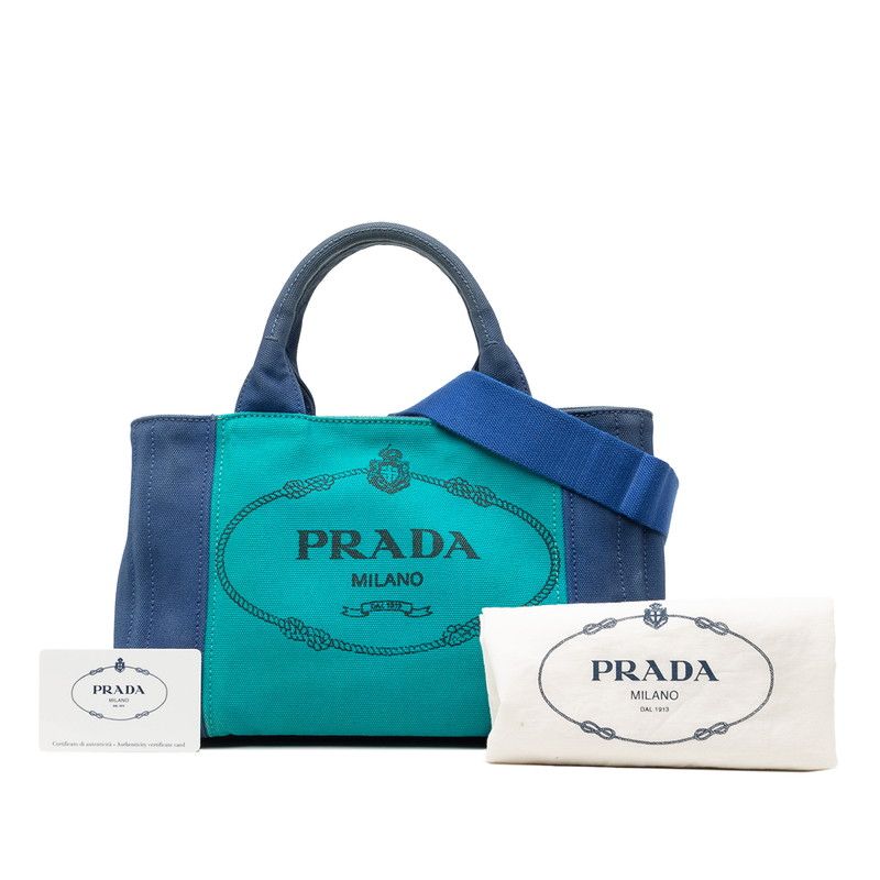 Prada Canapa Mini Shoulder Bag Blue Green Canvas — view 6