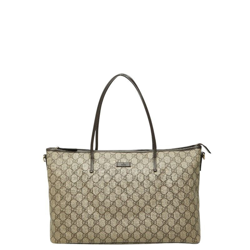Gucci GG Supreme Tote Bag Beige Brown Leather
