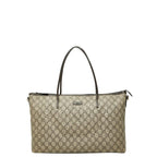 Gucci GG Supreme Tote Bag Beige Brown Leather