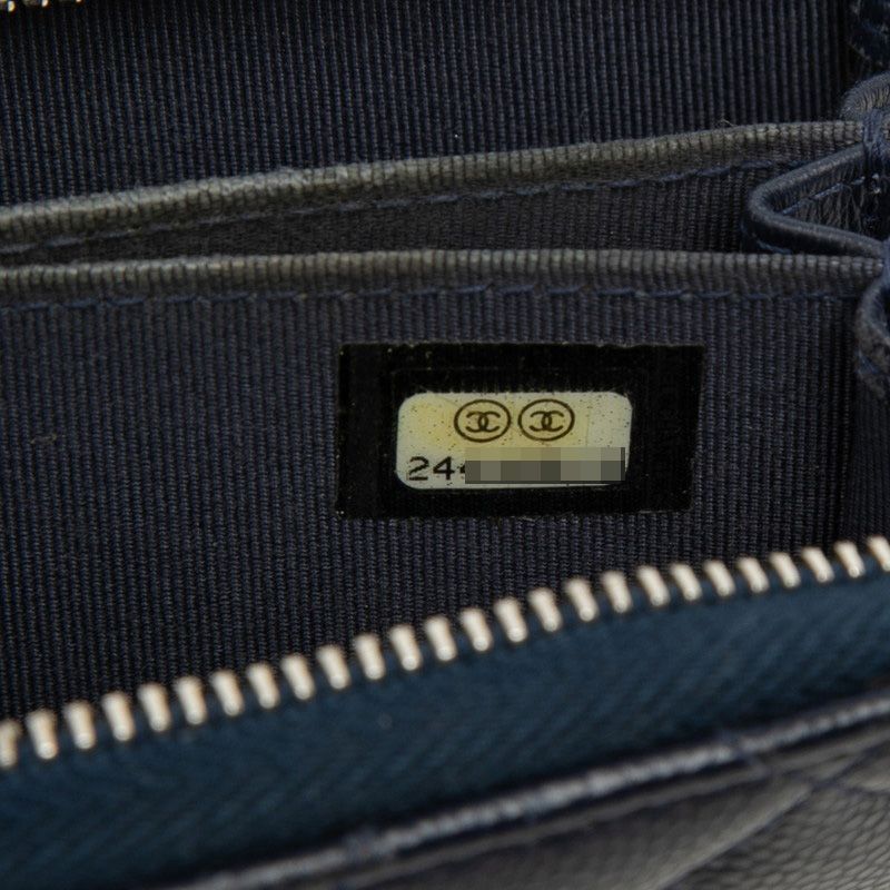 Chanel Quilted CC Logo Coin Purse Navy Caviar Leather — view 6