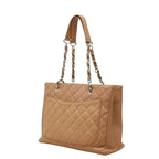 Chanel Quilted CC Logo Grand Shopping Tote GST Chain Shoulder Bag Beige Caviar — view 2
