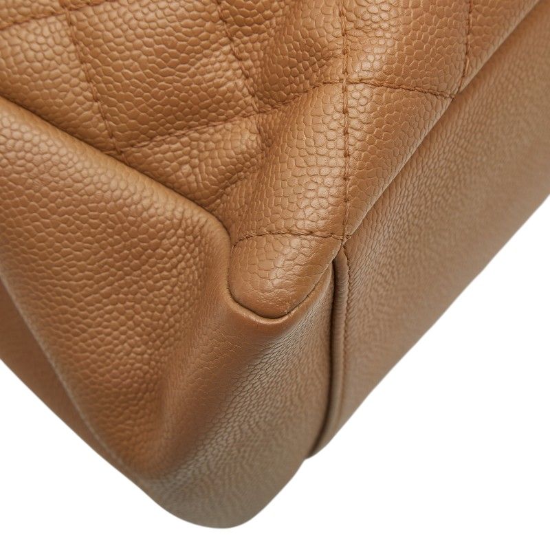 Chanel Quilted CC Logo Grand Shopping Tote GST Chain Shoulder Bag Beige Caviar — view 5