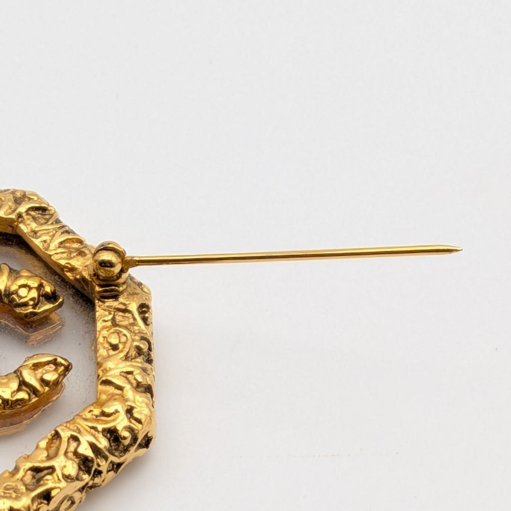 Chanel Brooch CC Logo Lava Gold Clear Vintage — view 6