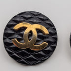 Chanel Earrings CC Logo Quilted Gold Black Round First Era Vintage — view 3