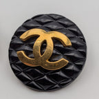 Chanel Earrings CC Logo Quilted Gold Black Round First Era Vintage — view 2
