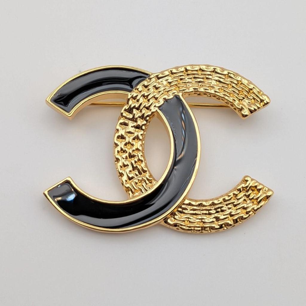 Chanel Brooch CC Logo Gold Black Recent
