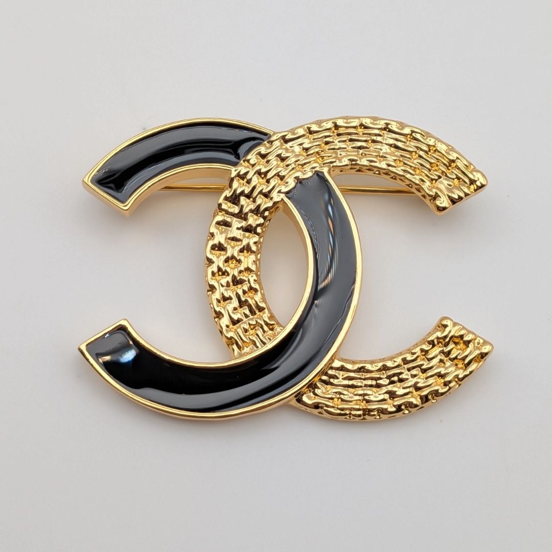 Chanel Brooch CC Logo Gold Black Recent
