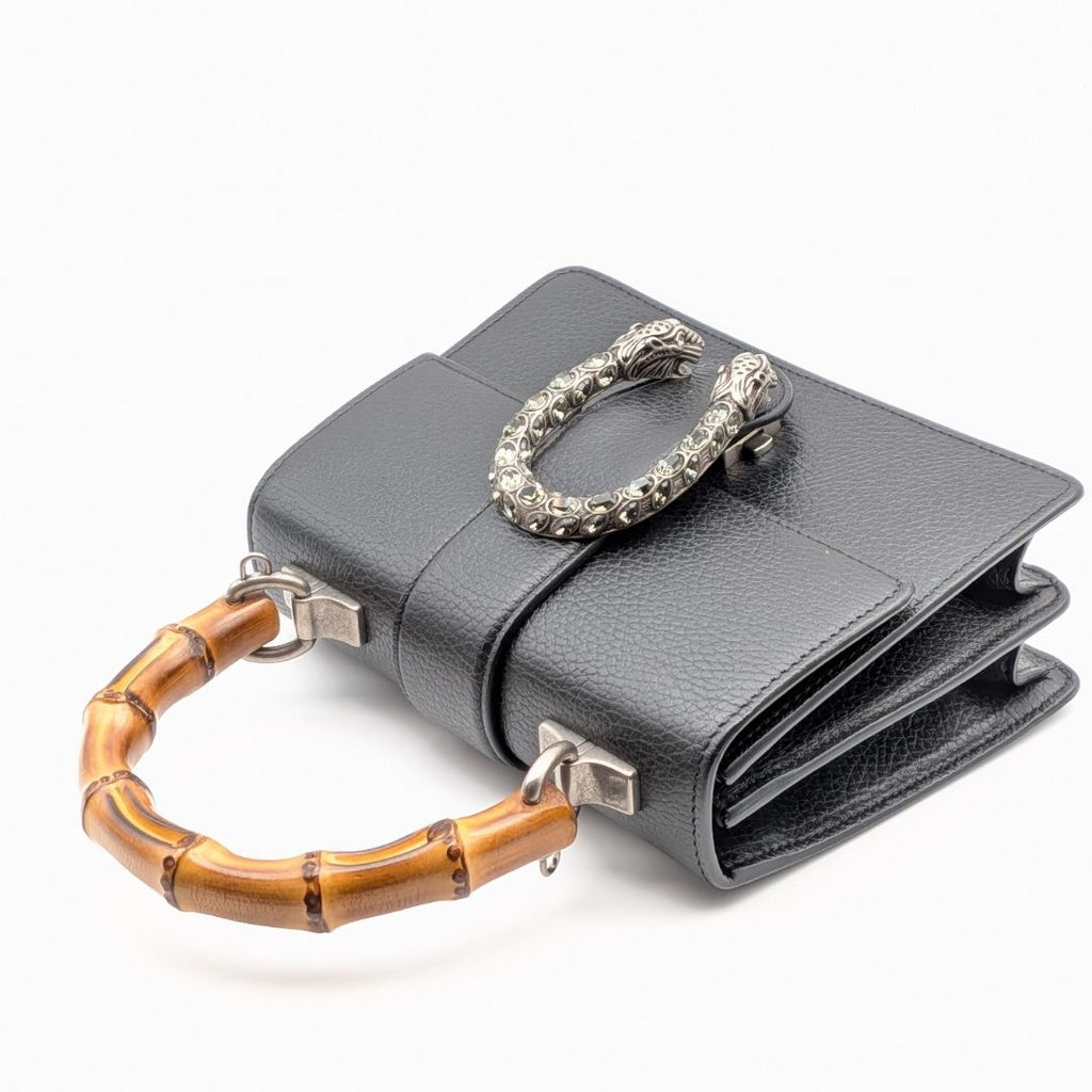 Gucci Bamboo Dionysus Leather Rhinestone 2-Way Shoulder Bag Black — view 3