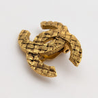 Chanel CC Logo Mesh Braided Pattern Gold Single Earrings First Era Vintage — view 2