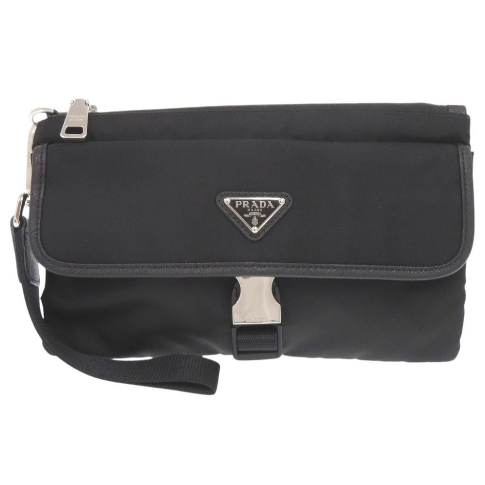 Prada Triangle Logo Nylon Black Clutch