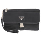 Prada Triangle Logo Nylon Black Clutch