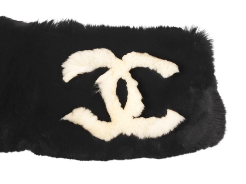 Chanel Big CC Logo Rabbit Neck Warmer Scarf Black White — view 3