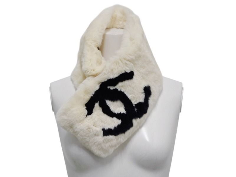 Chanel Big CC Logo Rabbit Neck Warmer Scarf Black White — view 8