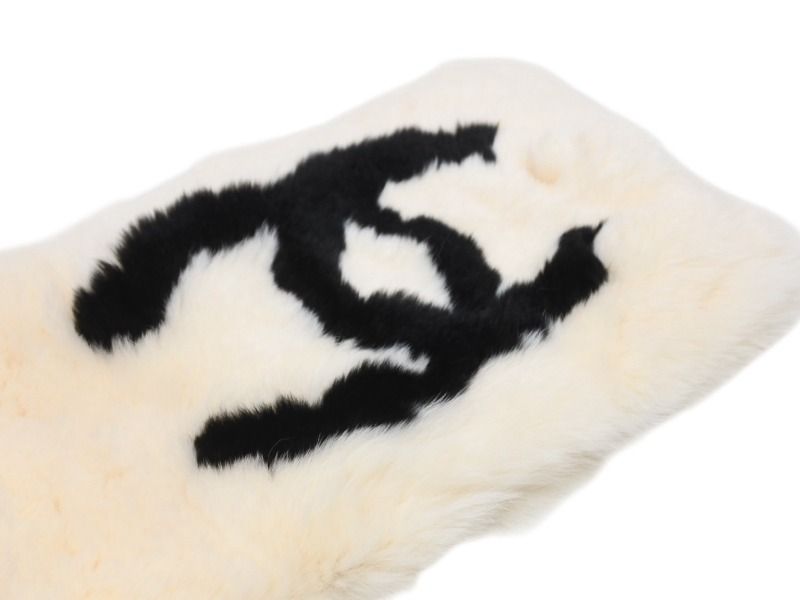 Chanel Big CC Logo Rabbit Neck Warmer Scarf Black White — view 4