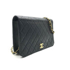 Chanel CC Logo Quilted Push Lock Leather Vintage Chain Shoulder Bag Black — view 2