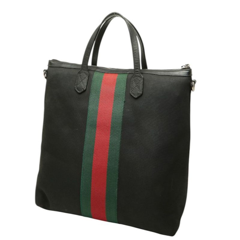 Gucci Sherry Line Tote Shoulder Bag 2-Way Black Canvas Leather — view 2