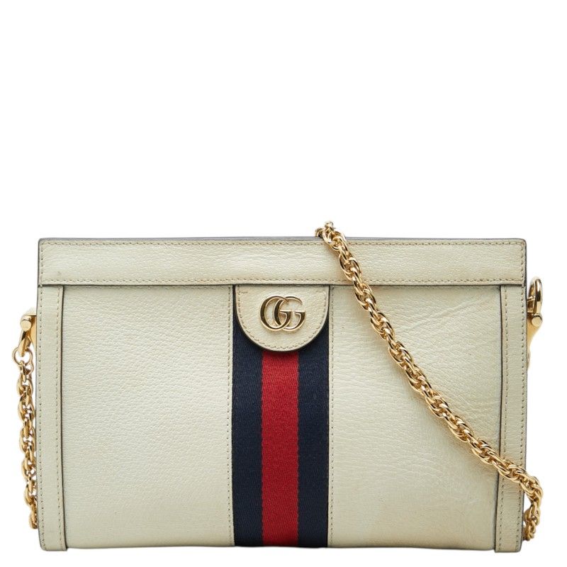 Gucci Ophidia Sherry Line GG Logo Chain Shoulder Bag Ivory Leather