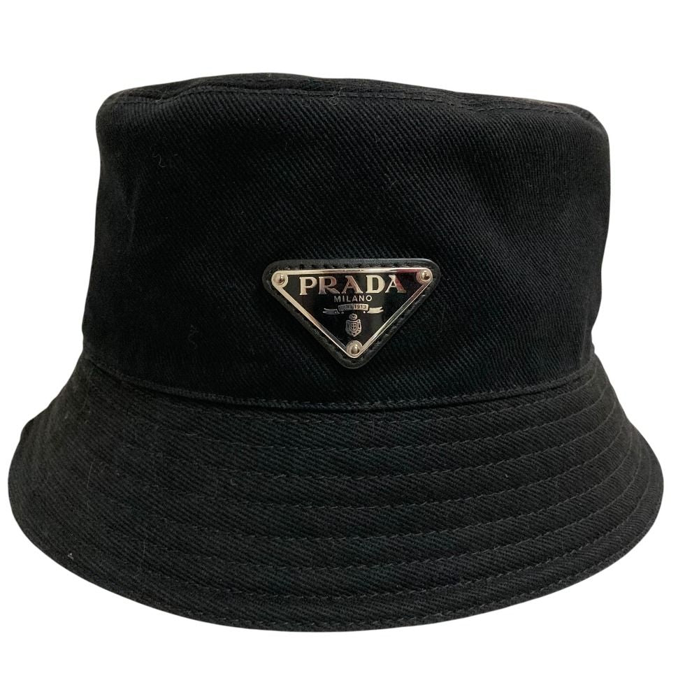 Prada Triangle Plate Cotton Bucket Hat XL Black