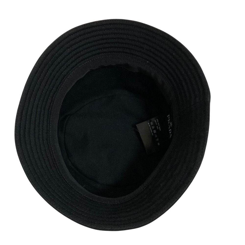 Prada Triangle Plate Cotton Bucket Hat XL Black — view 3