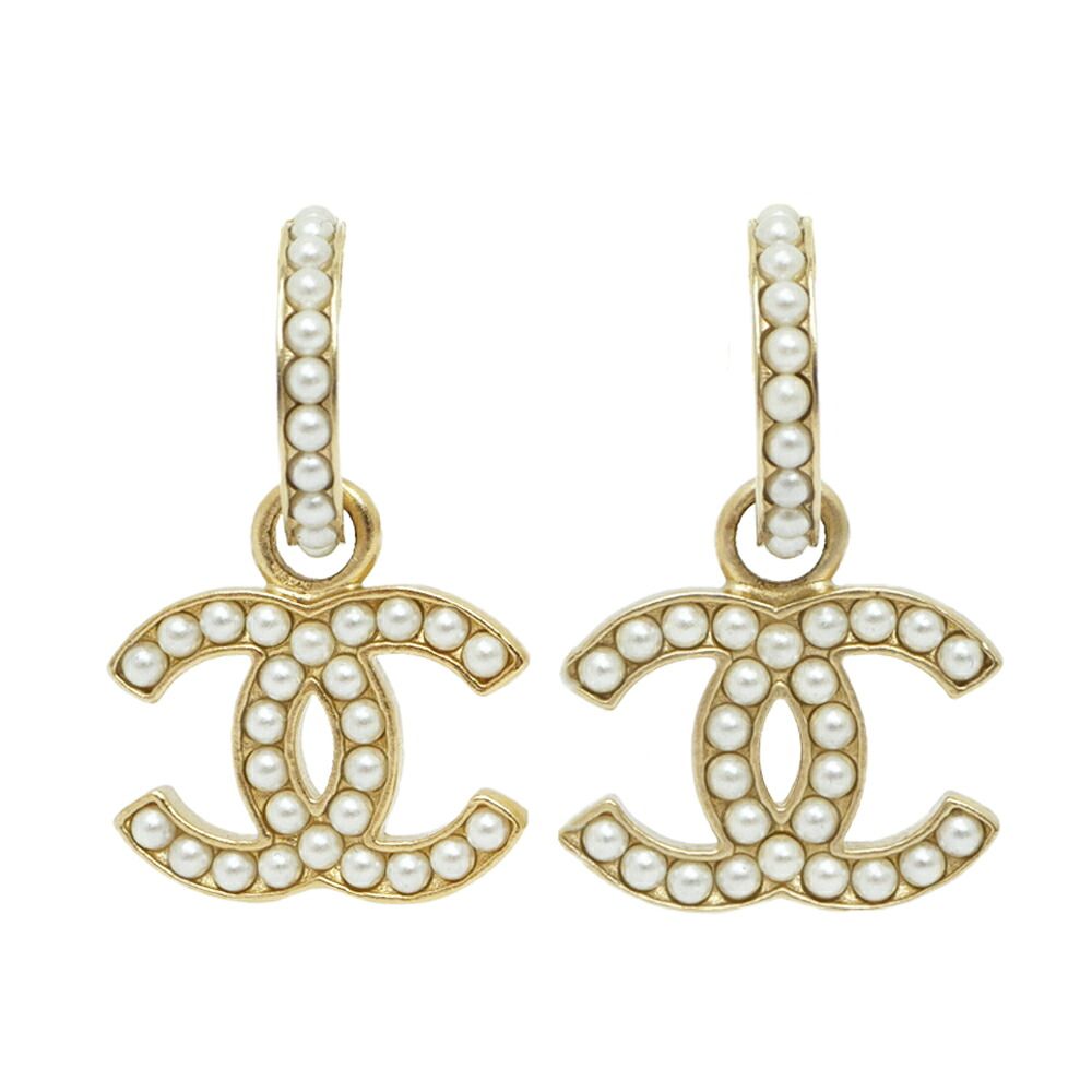 Chanel Pearl Earrings CC Logo Gold