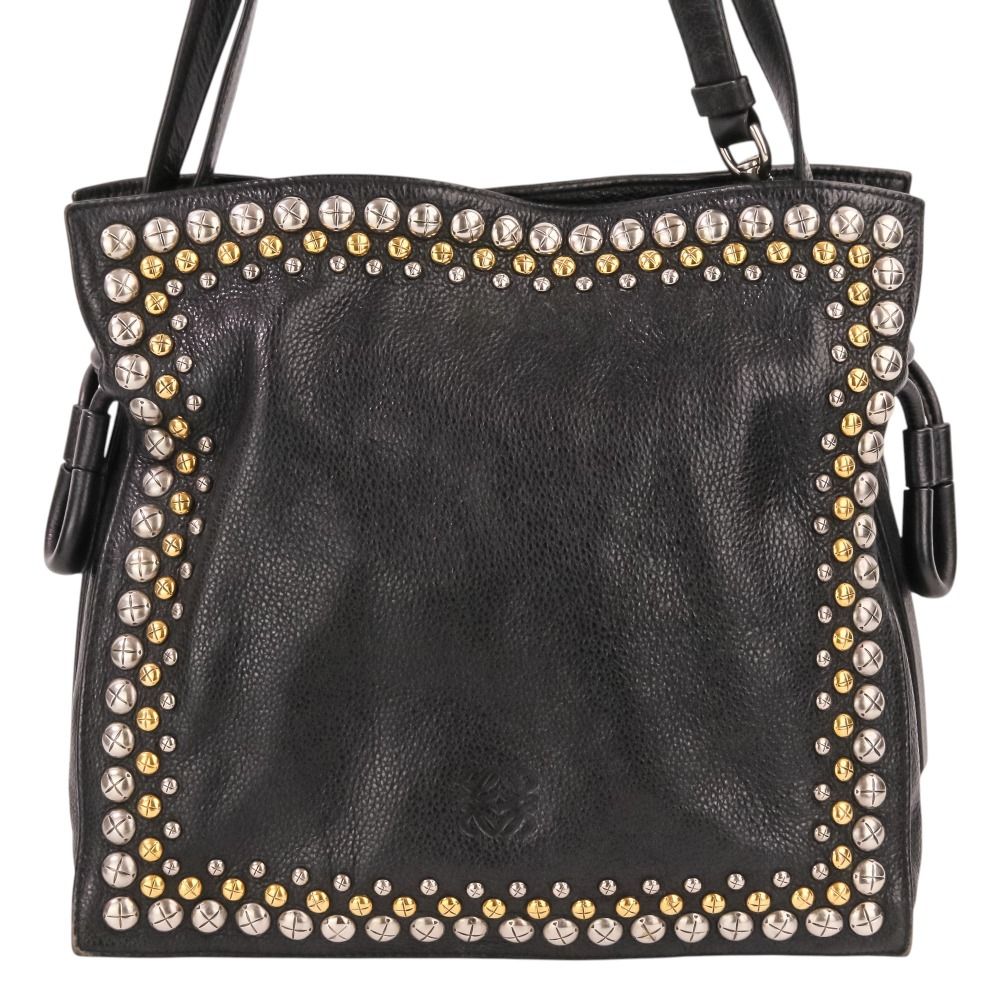 Loewe Flamenco Studs Leather Shoulder Bag Black — view 3