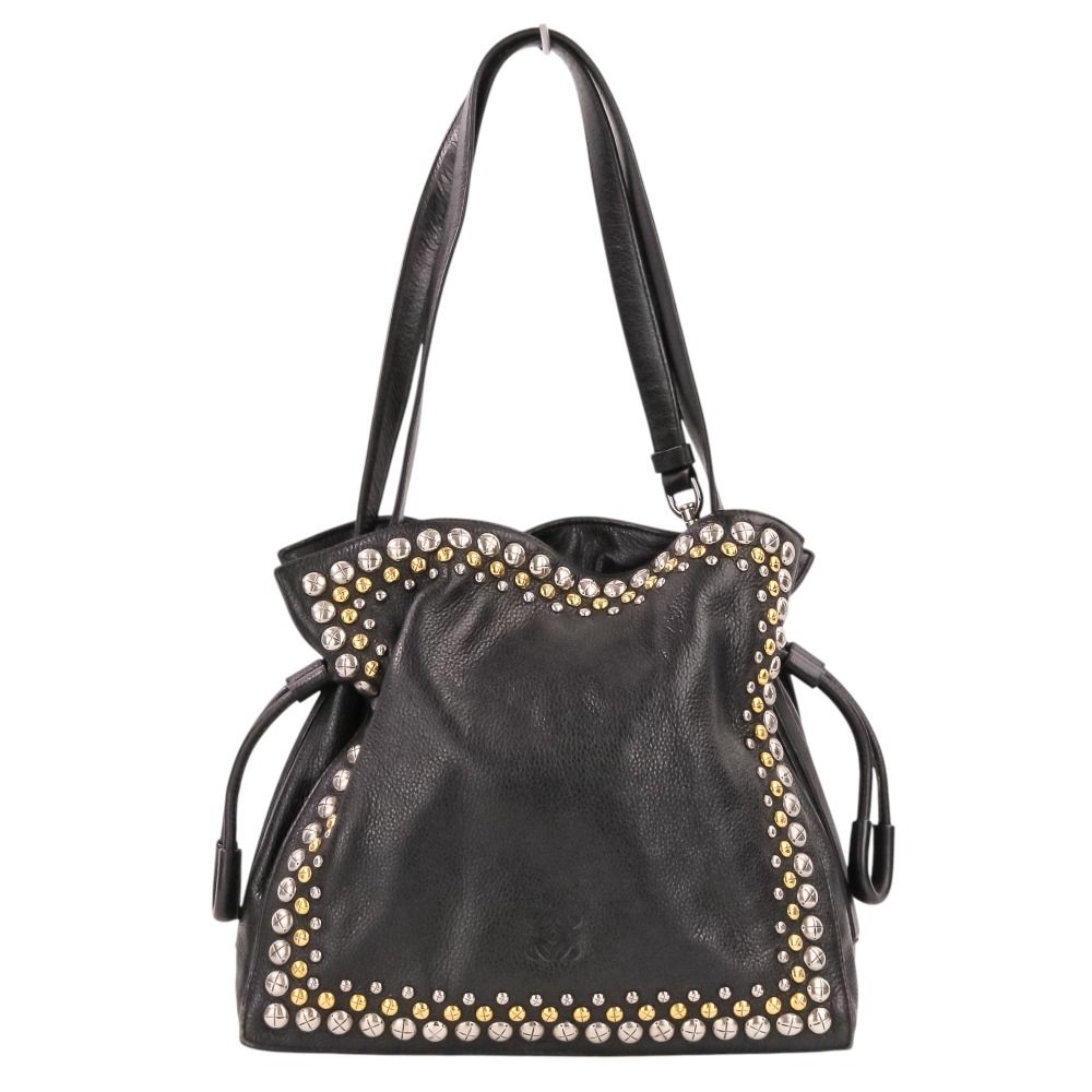 Loewe Flamenco Studs Leather Shoulder Bag Black