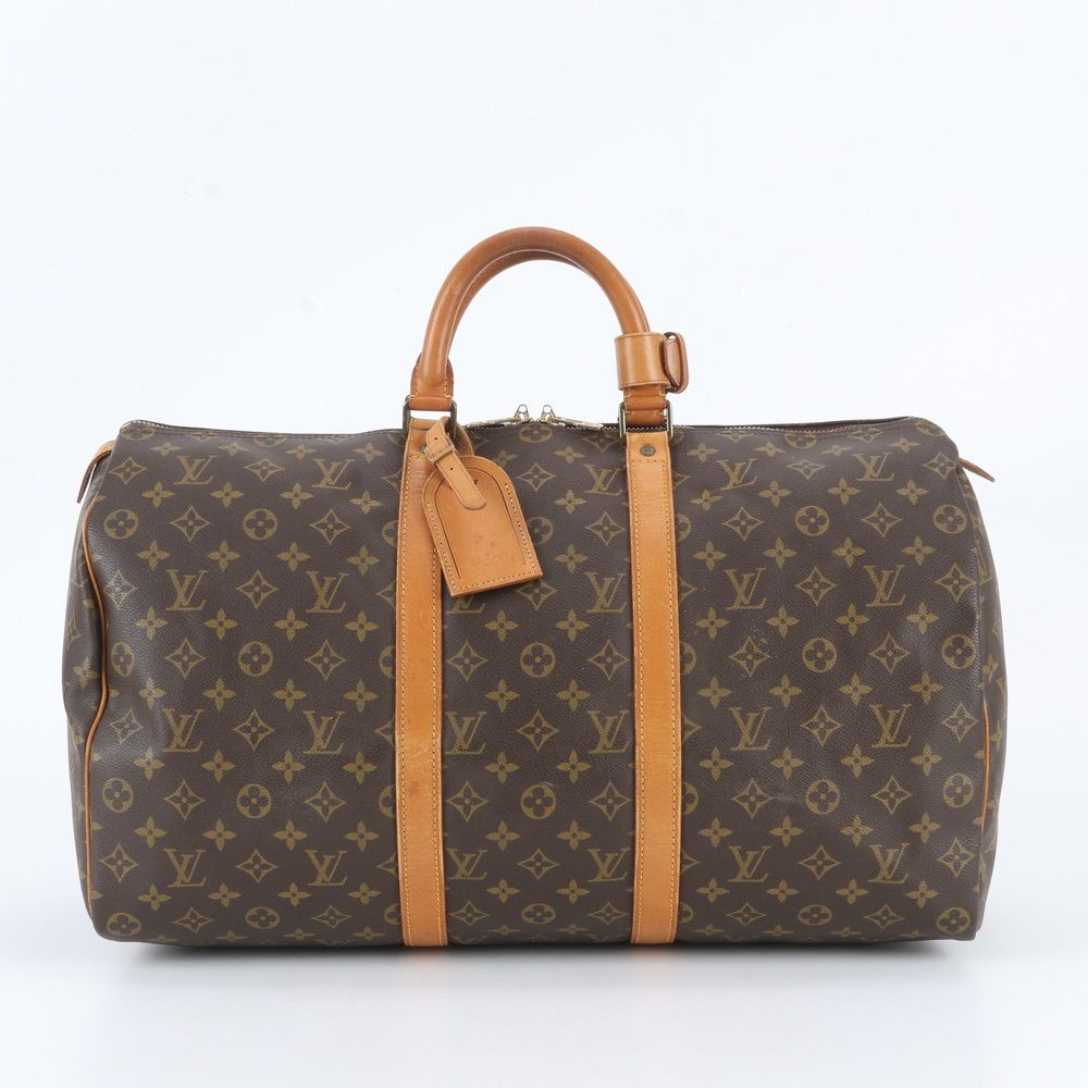 Louis Vuitton Monogram Keepall 50 Leather Boston Bag Tote Travel