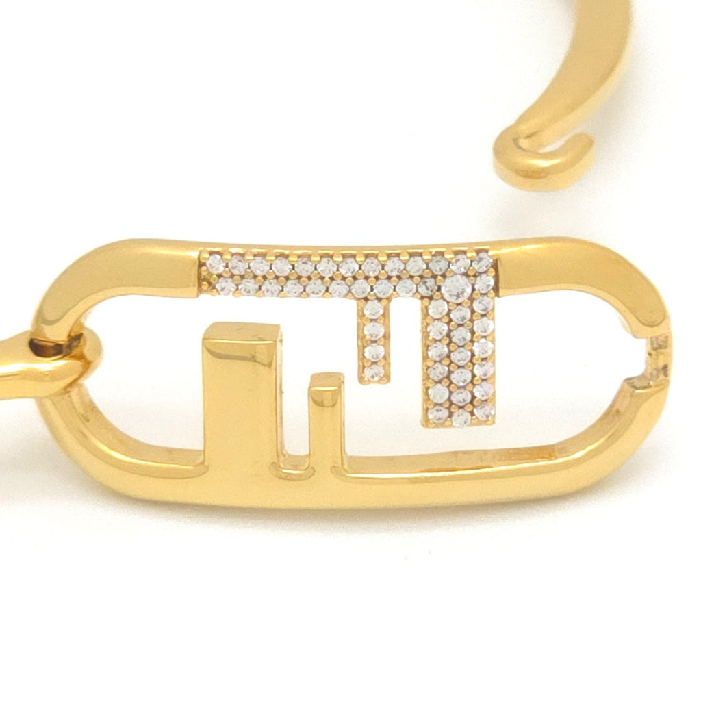 Fendi O'Lock Bracelet M Bangle Crystal Gold Metal — view 6