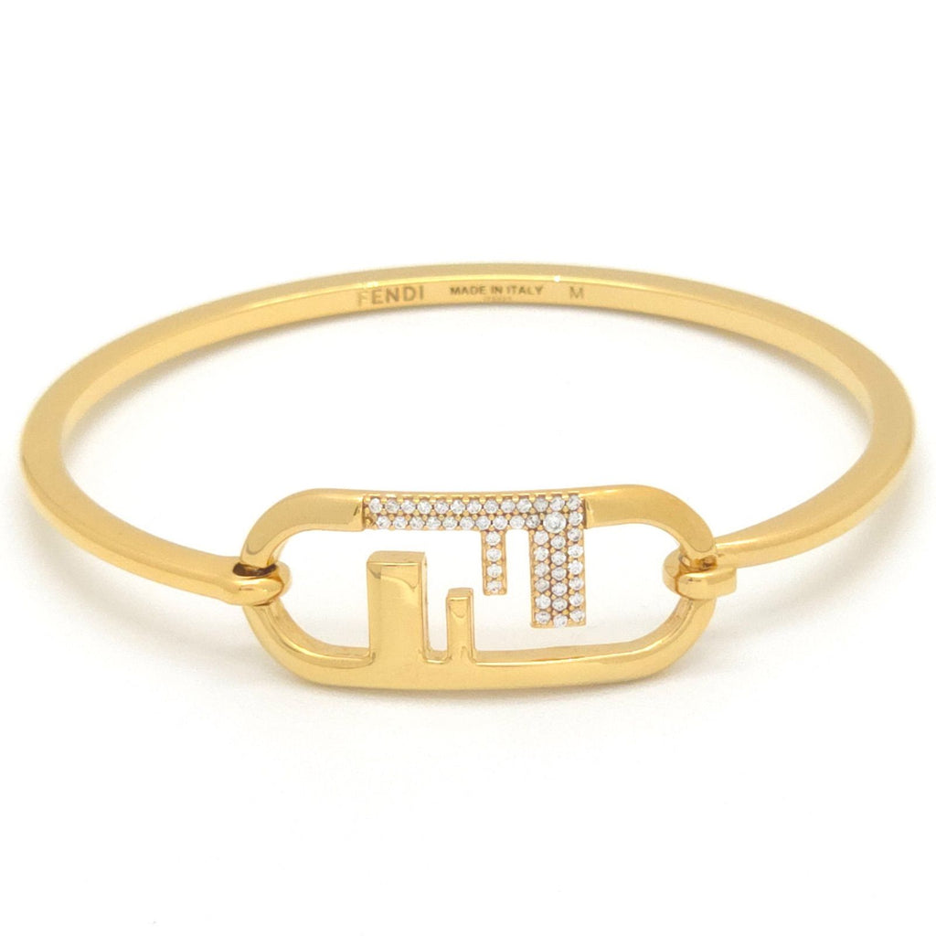 Fendi O'Lock Bracelet M Bangle Crystal Gold Metal