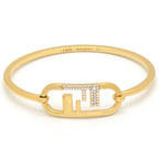 Fendi O'Lock Bracelet M Bangle Crystal Gold Metal