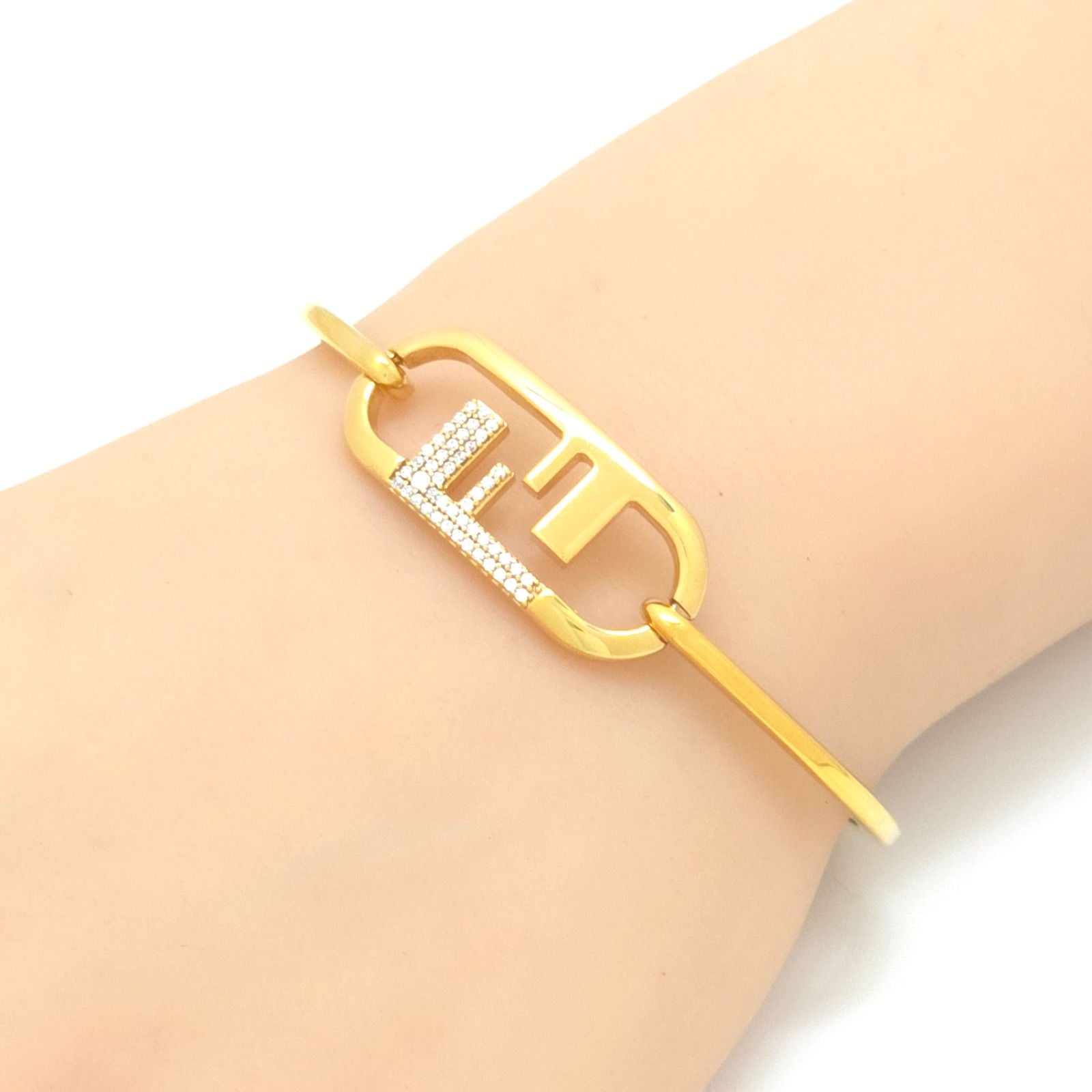 Fendi O'Lock Bracelet M Bangle Crystal Gold Metal — view 2