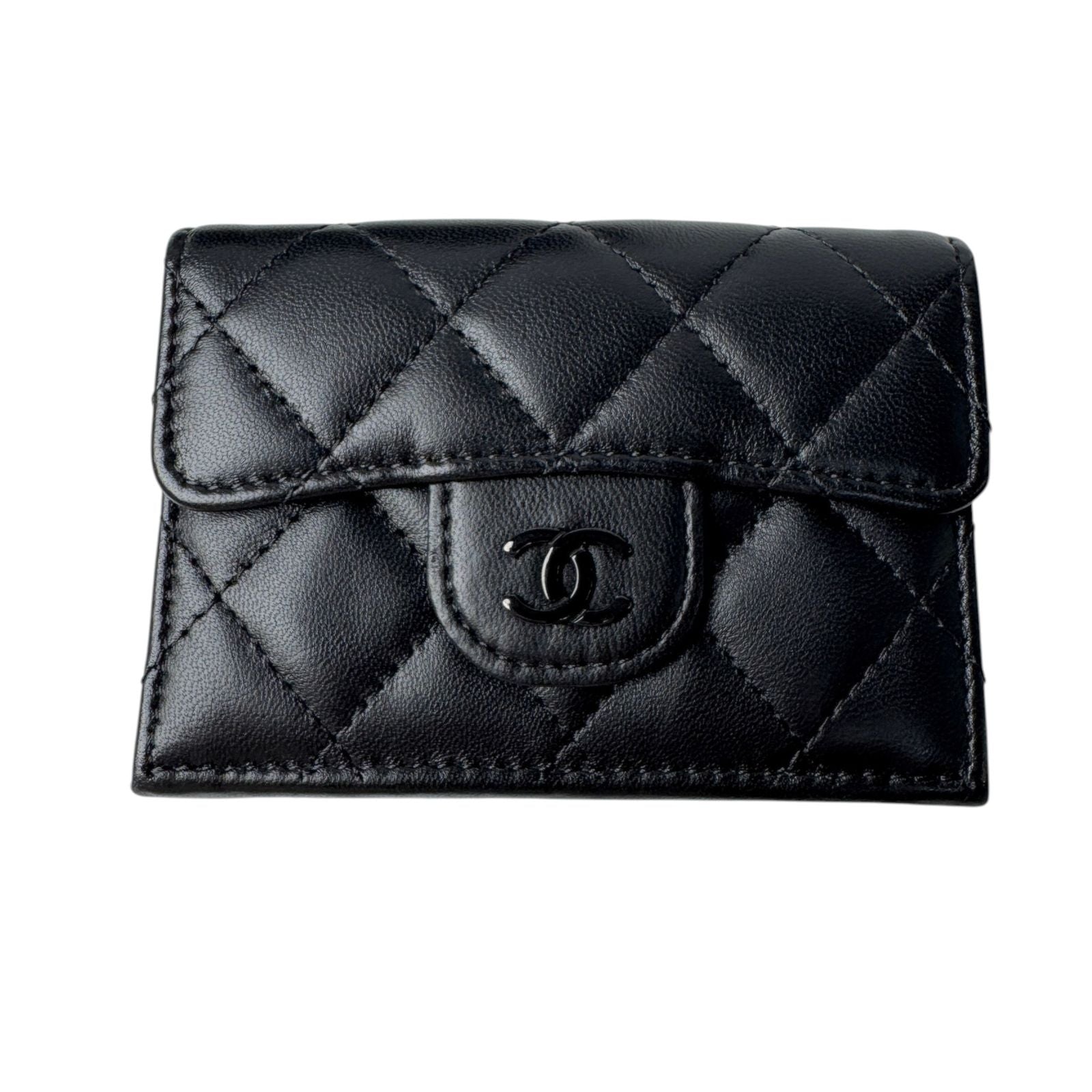Chanel Quilted CC Logo Compact Wallet So Black