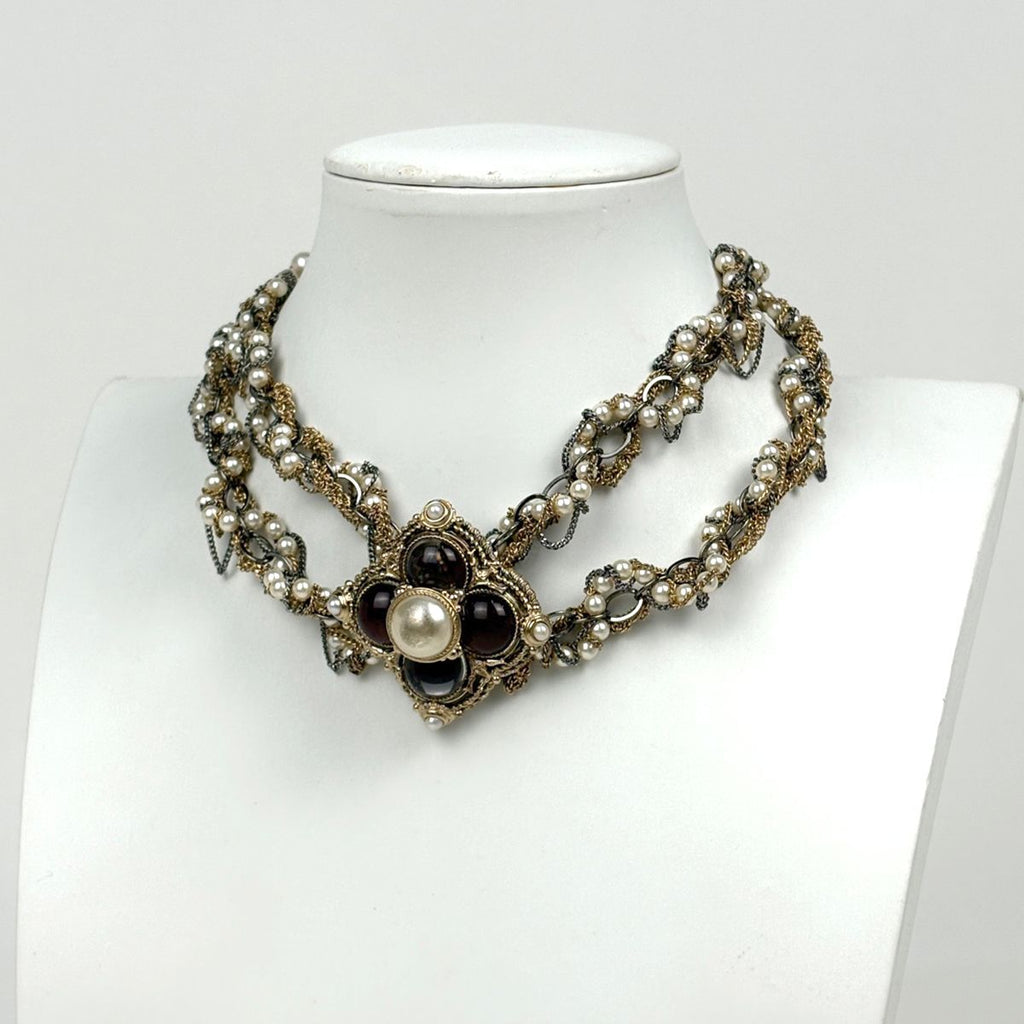 Chanel Necklace CC Logo Faux Pearl Rhinestone Gold — view 8