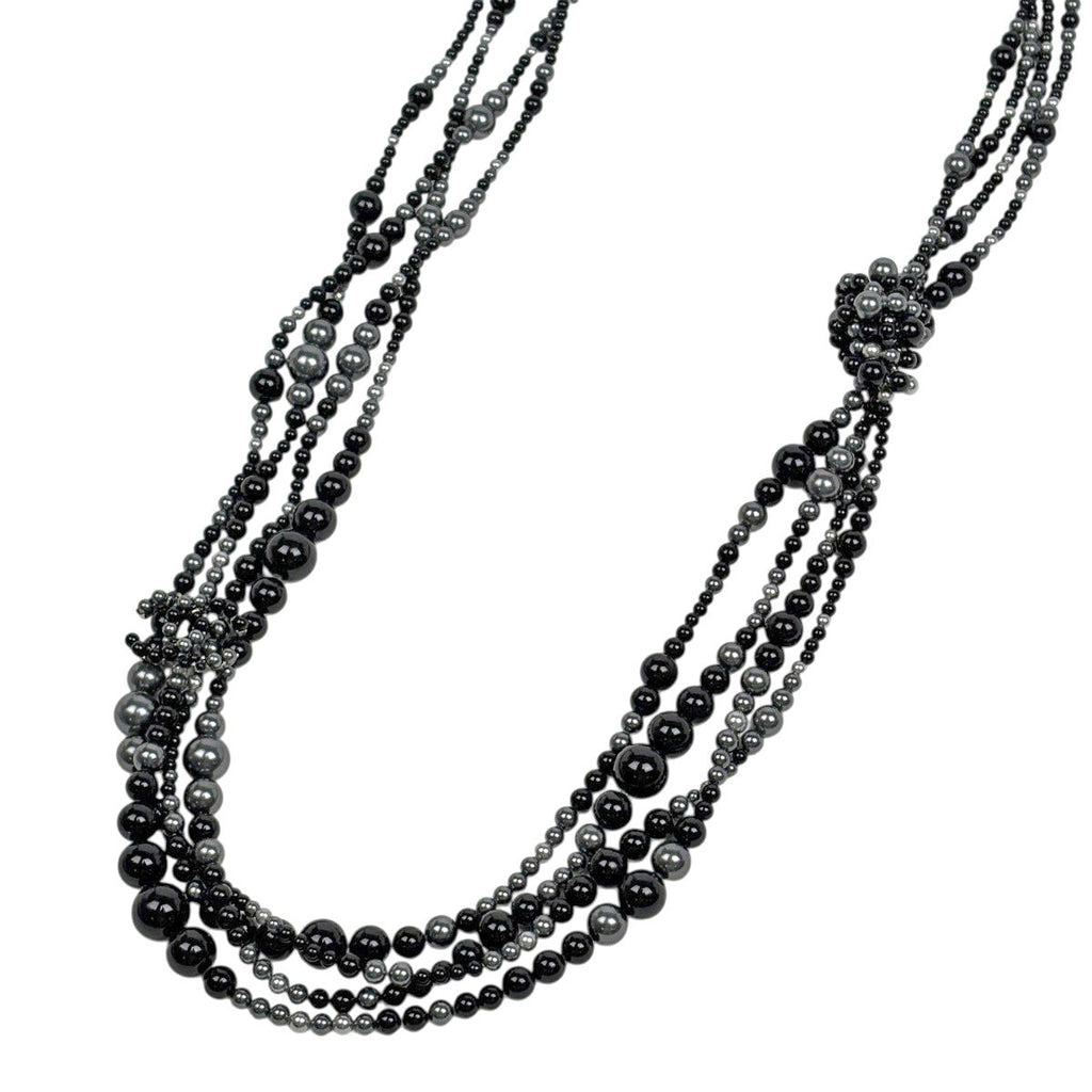 Chanel Necklace CC Logo Faux Pearl Metal Black Silver