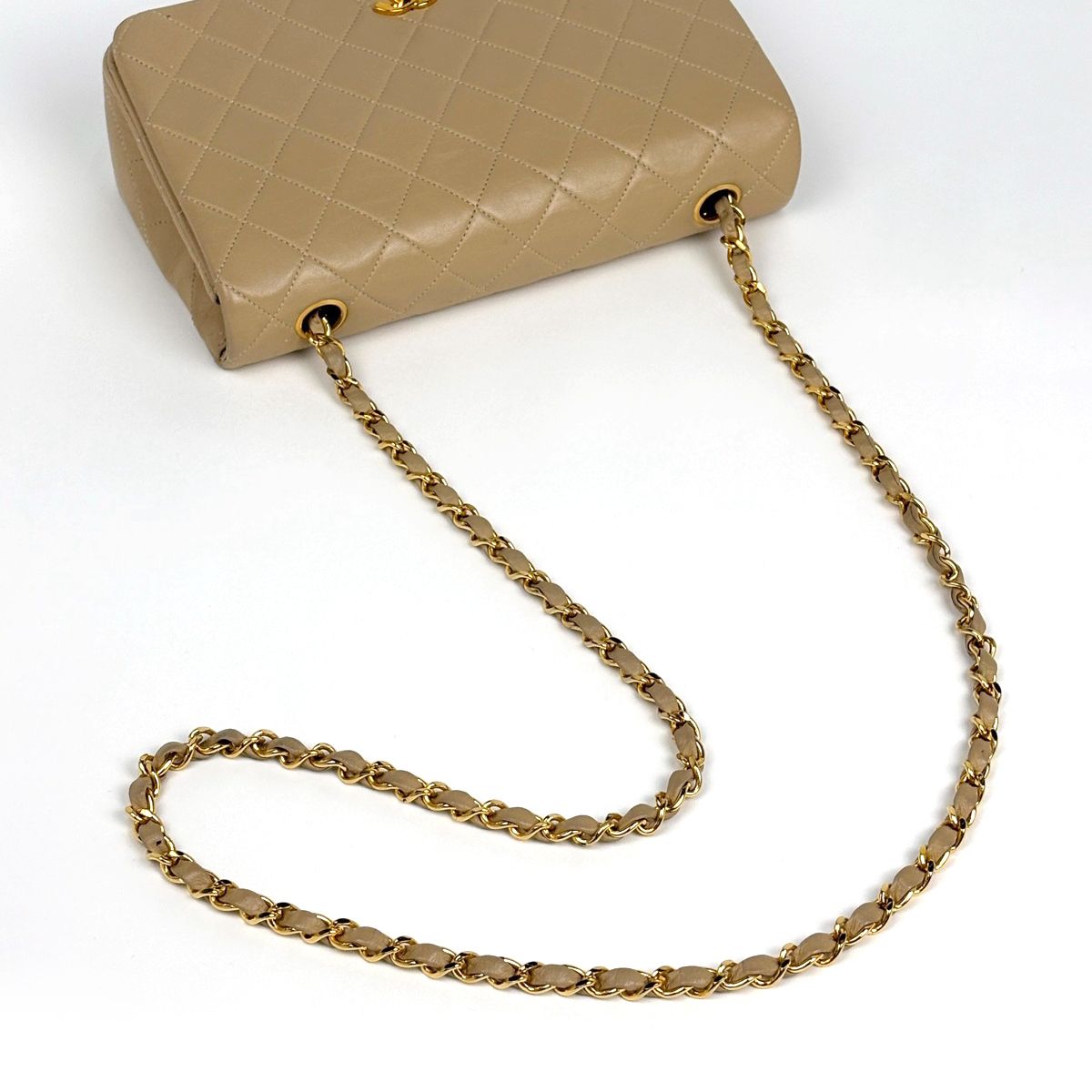 Chanel Quilted Shoulder Bag CC Logo Single Flap Leather Beige — view 8