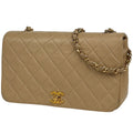 Chanel Quilted Shoulder Bag CC Logo Single Flap Leather Beige