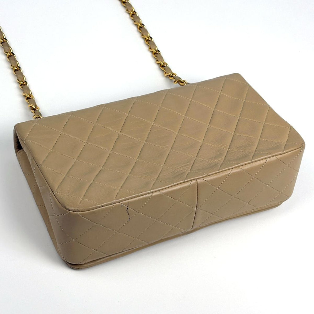 Chanel Quilted Shoulder Bag CC Logo Single Flap Leather Beige — view 2