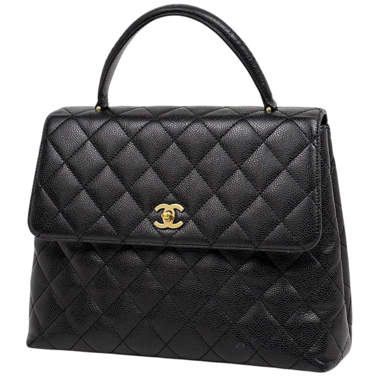 Chanel Handbag CC Logo Quilted Caviar Leather Black