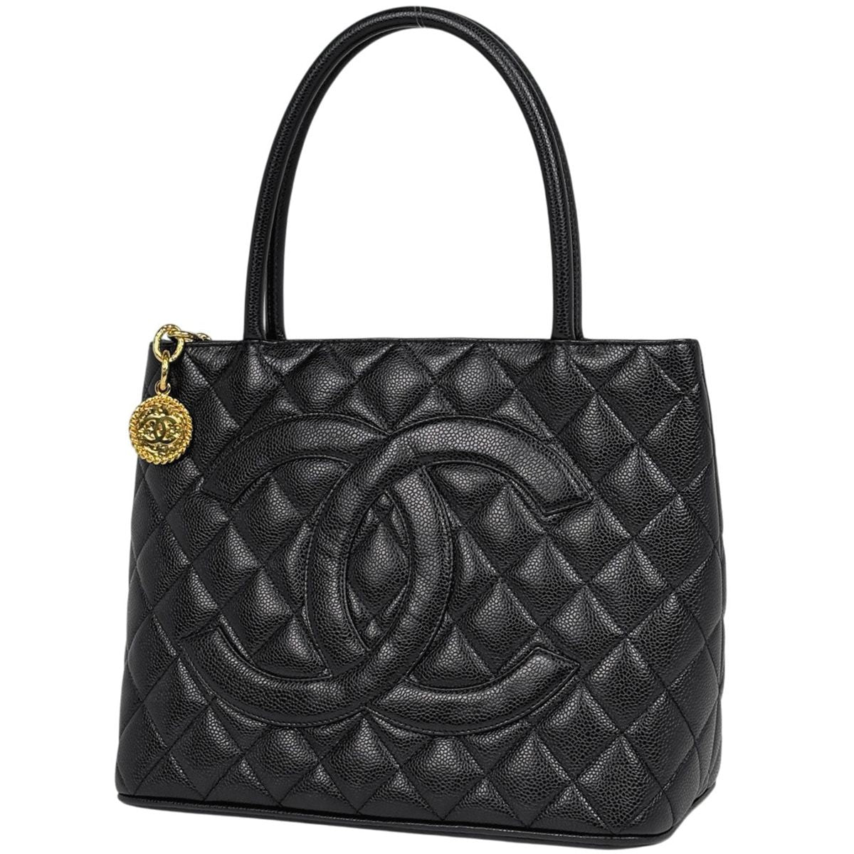 Chanel Reissue Tote Handbag CC Logo Caviar Leather Black