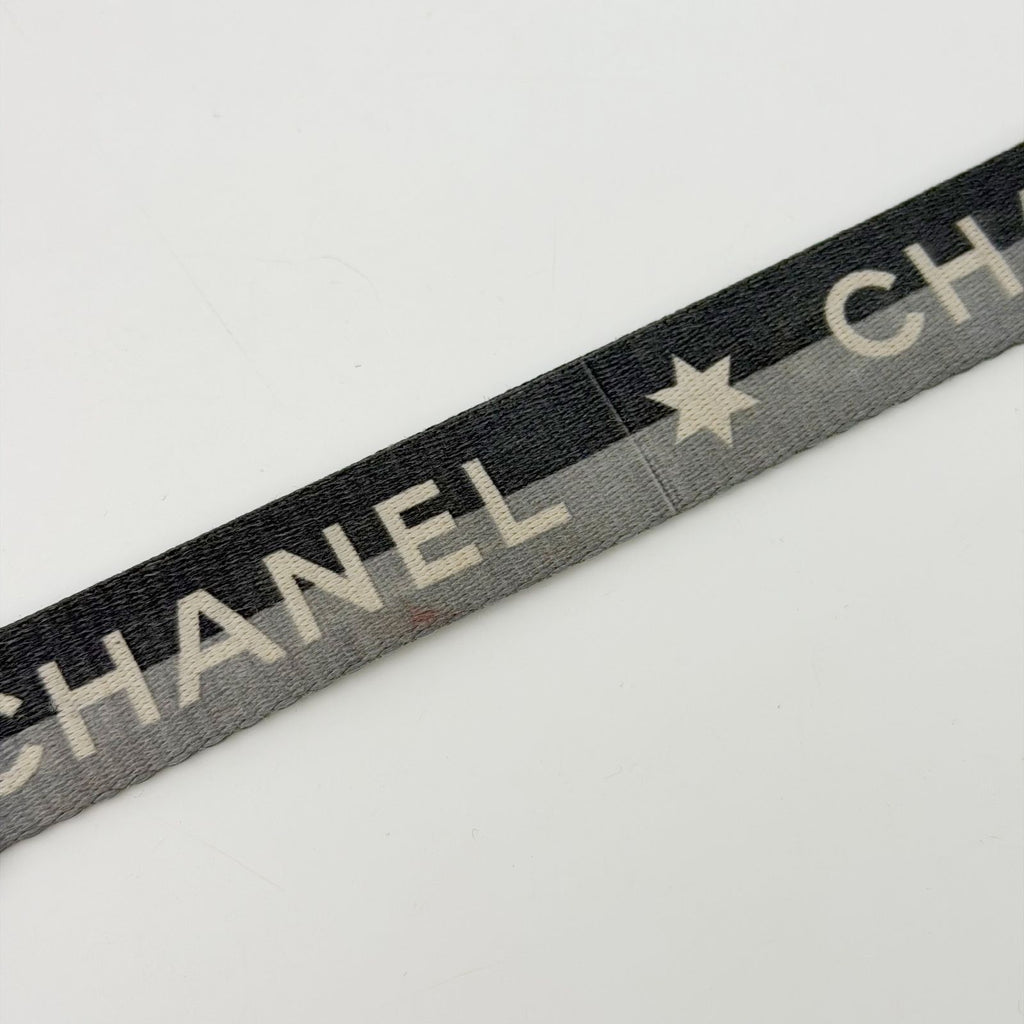 Chanel Logo Star Neck Strap Nylon Metal Black Gray White Silver Vintage — view 7