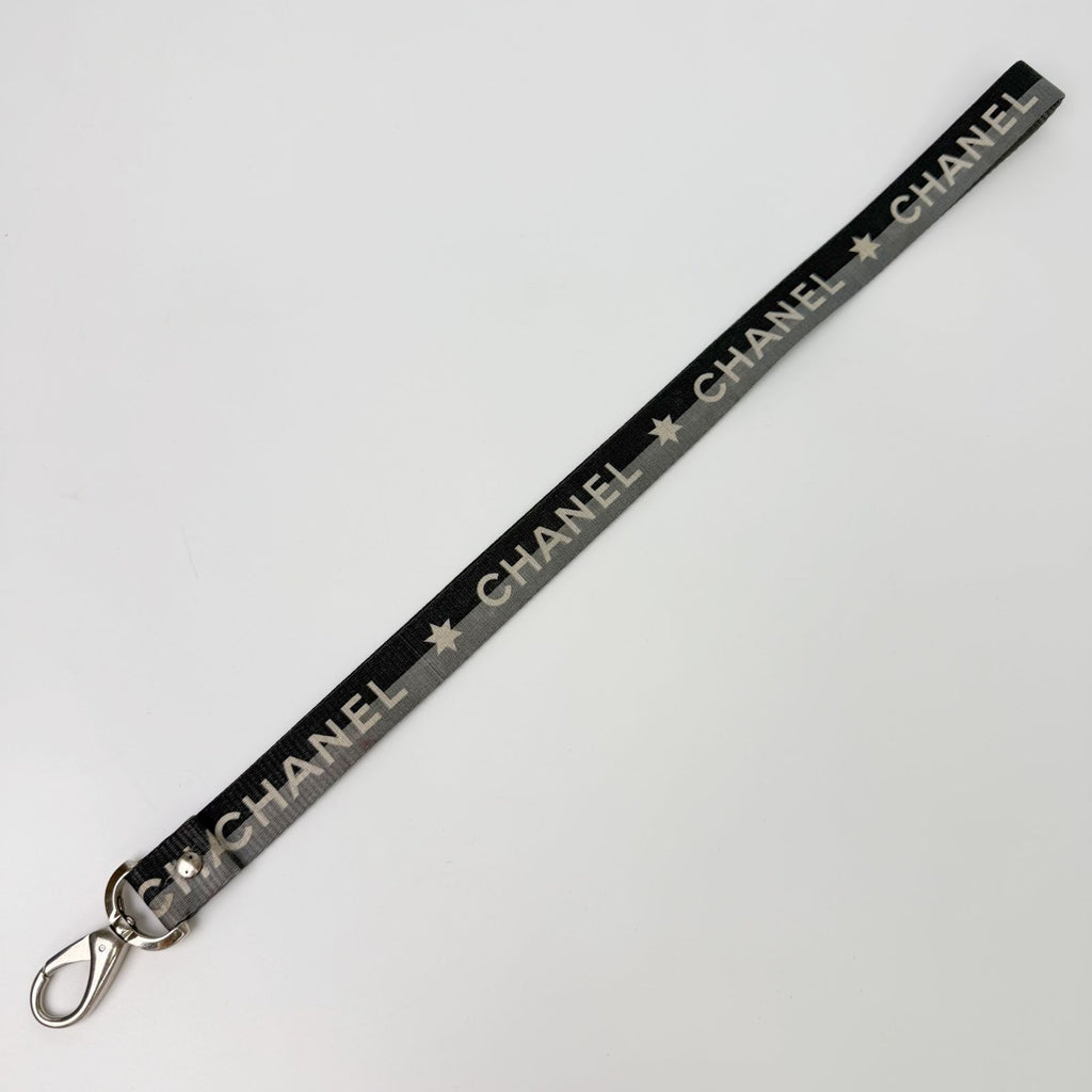 Chanel Logo Star Neck Strap Nylon Metal Black Gray White Silver Vintage — view 2