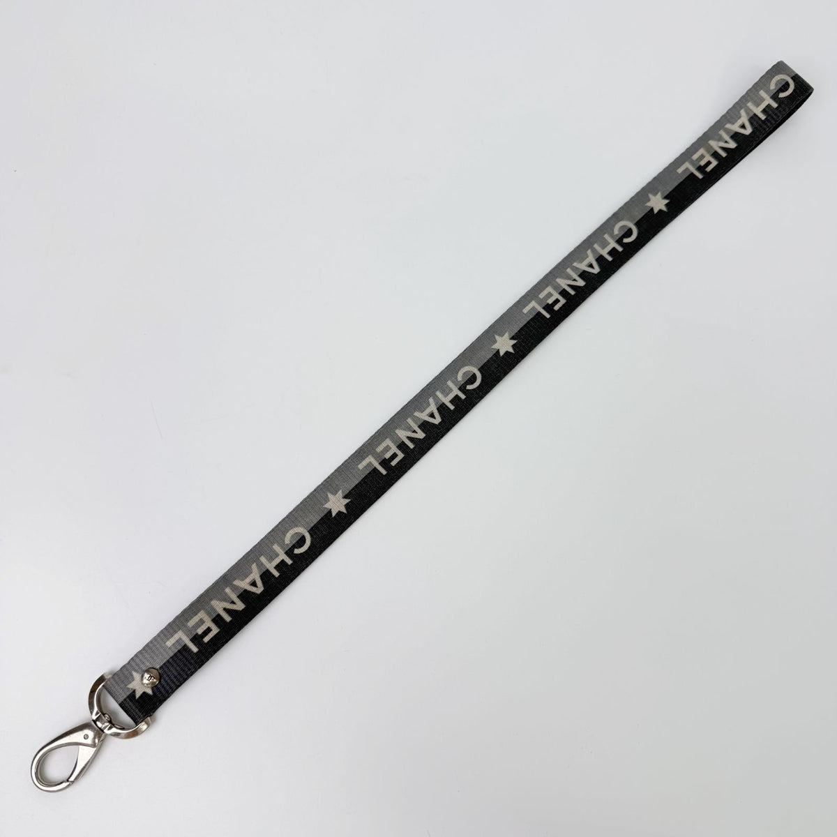 Chanel Logo Star Neck Strap Nylon Metal Black Gray White Silver Vintage