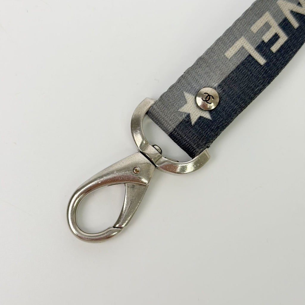 Chanel Logo Star Neck Strap Nylon Metal Black Gray White Silver Vintage — view 4