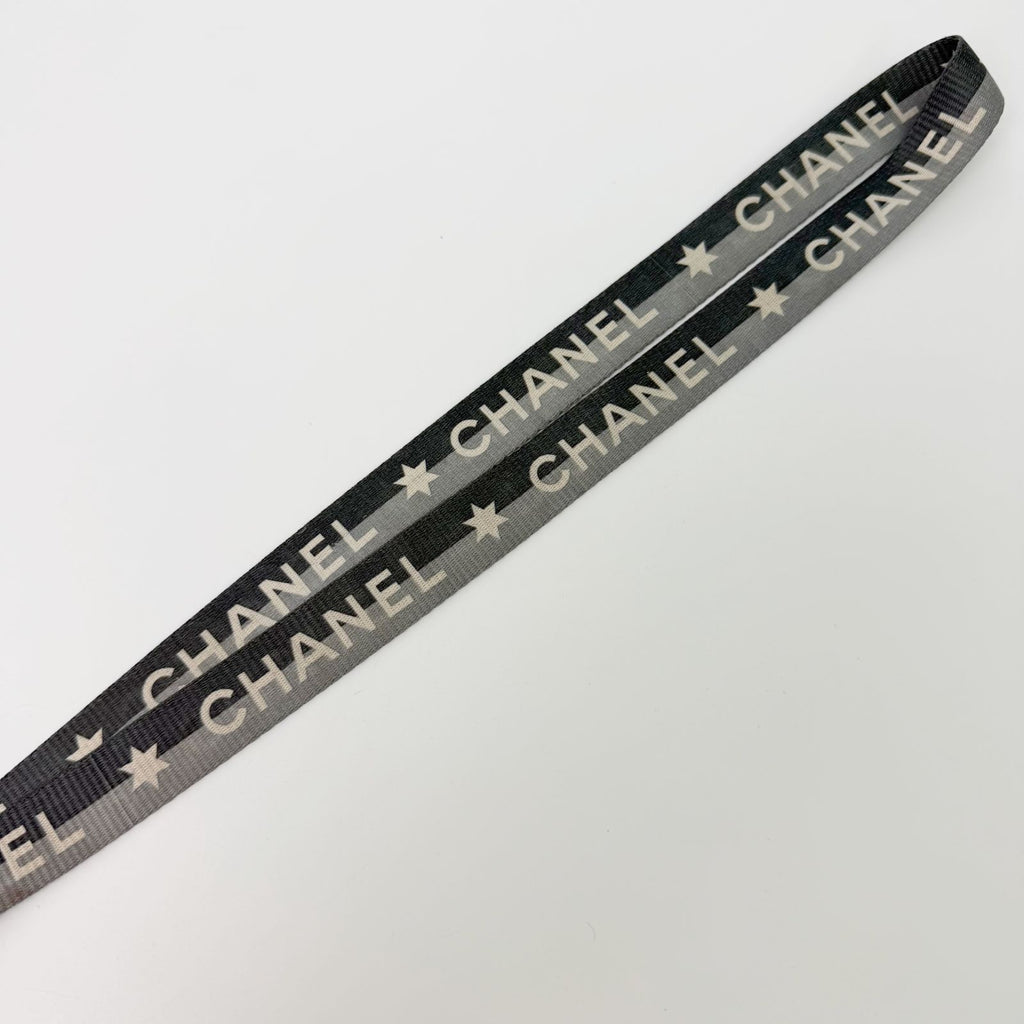 Chanel Logo Star Neck Strap Nylon Metal Black Gray White Silver Vintage — view 6