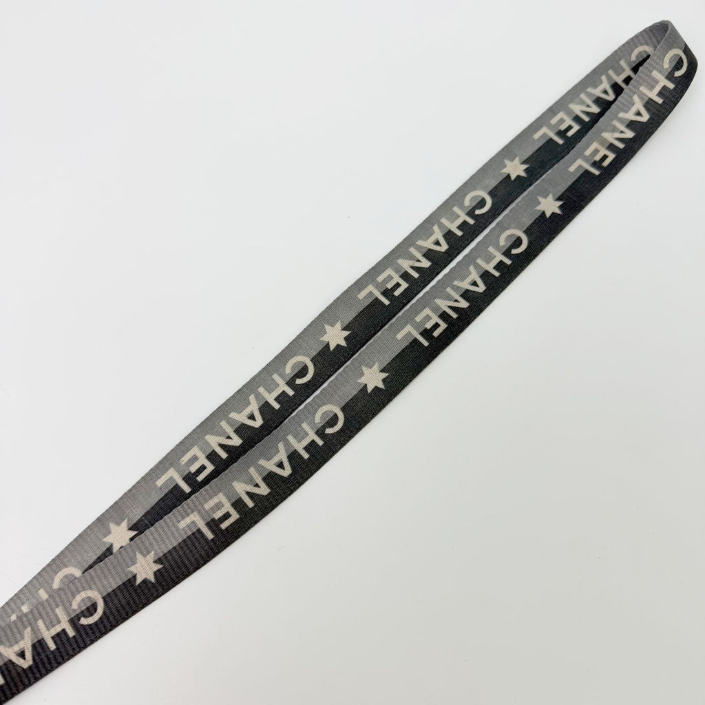 Chanel Logo Star Neck Strap Nylon Metal Black Gray White Silver Vintage — view 5
