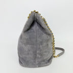 Prada Triangle Logo Chain Drawstring Shoulder Bag Suede Gray Gold Vintage — view 8
