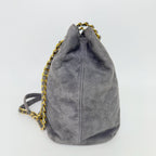 Prada Triangle Logo Chain Drawstring Shoulder Bag Suede Gray Gold Vintage — view 7