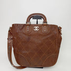 Chanel CC Logo Quilted 2-Way Shoulder Bag Leather Brown Silver Seal Vintage — view 4