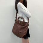 Chanel CC Logo Quilted 2-Way Shoulder Bag Leather Brown Silver Seal Vintage — view 3